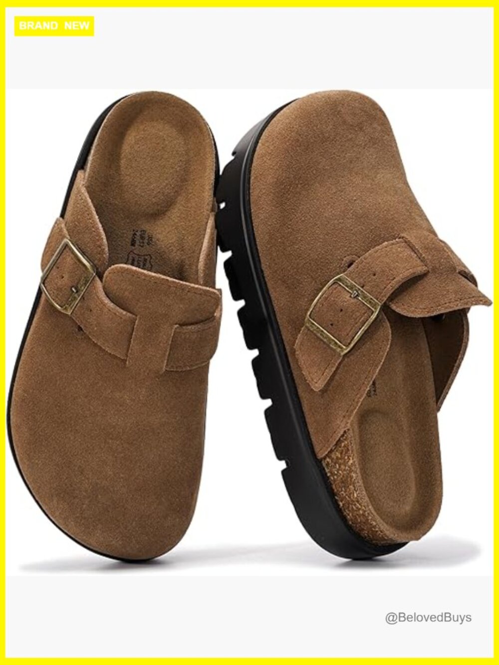 Genuine Leather Platform Clogs Memory Foam Cork Footbed Mules - Picture 1 of 7